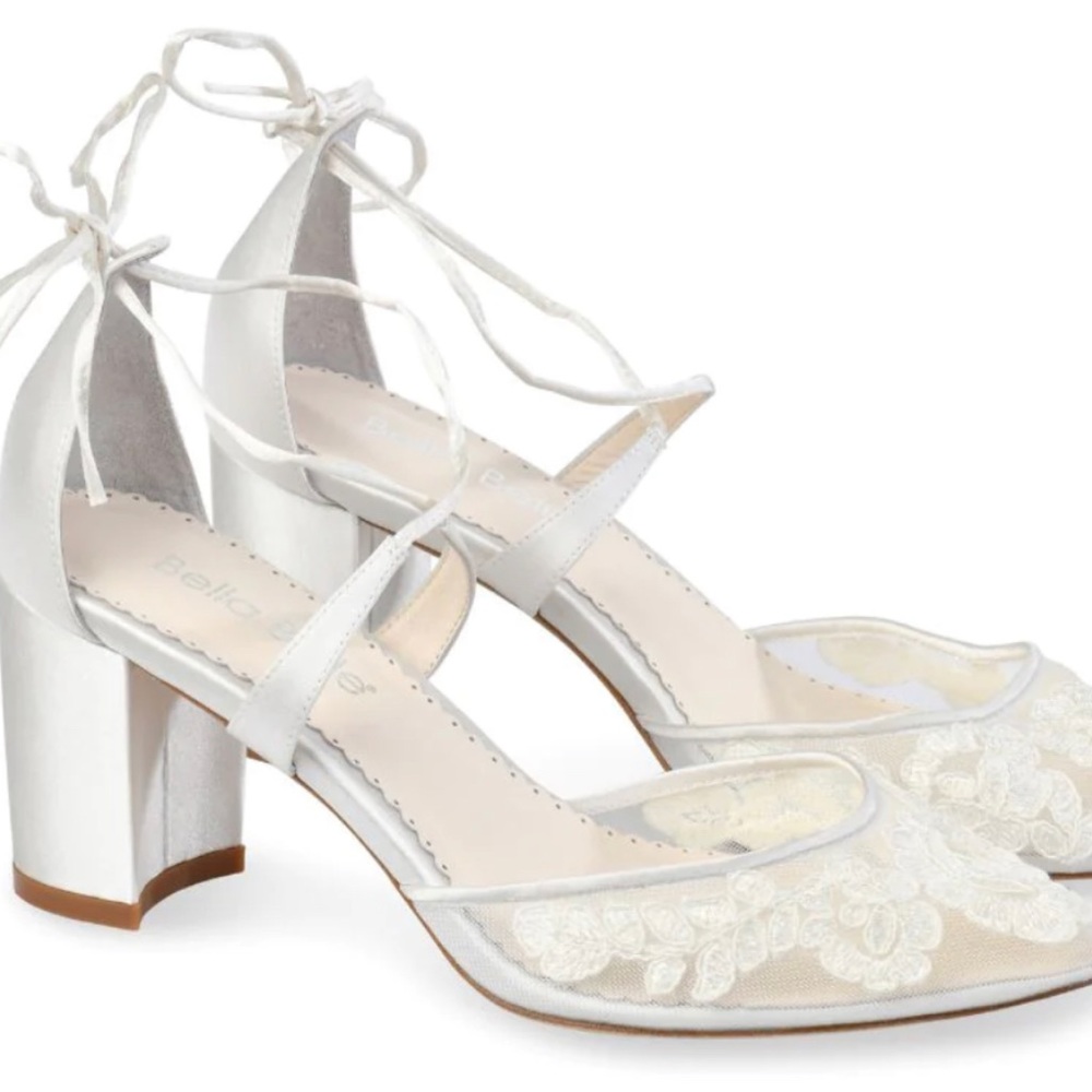Bella Belle Ivory Floral Block Heels